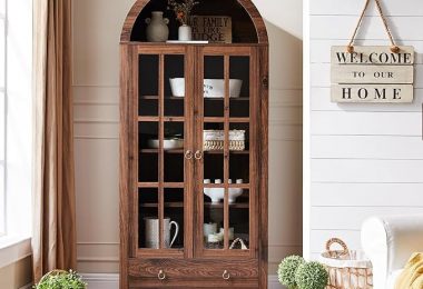 Farmhouse Arched Cabinet with Glass Doors