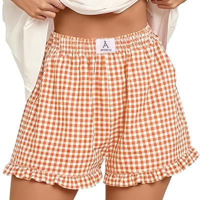 ANRABESS Womens Ruffle Boxer Shorts Pajama Gingham