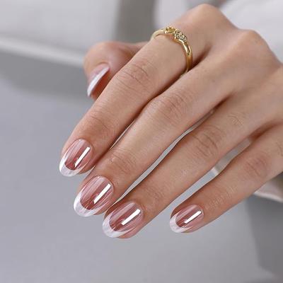 French Tip Gel Press On Nails Short