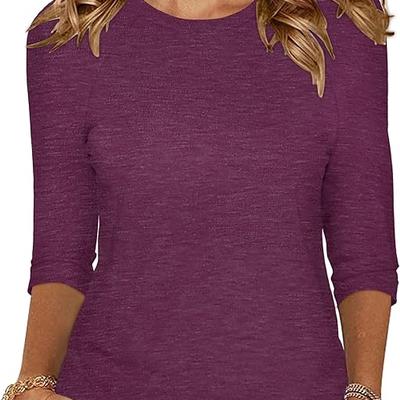 Womens 3/4 Sleeve Shirts Round Neck Tunic