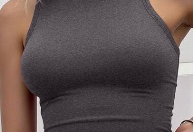 Women Black Crop Tank Top Sleeveless Workout