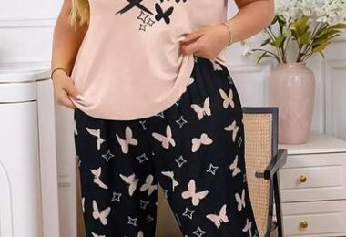 Plus Size Womens Pajama Set Short Sleeve