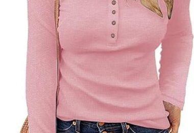 WNEEDU Womens Waffle Knit Tops Button Down