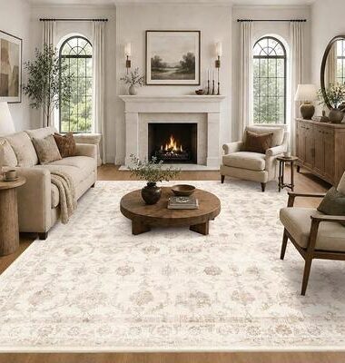 Washable Area Rugs 8×10 Beige Rugs for