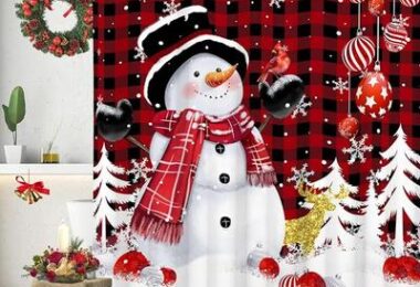 Winter Christmas Snowman Shower Curtain 72×72 in